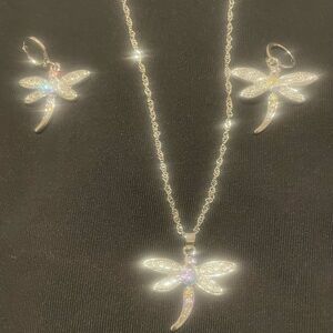 Elegant Dragonfly Jewelry Set in Silver